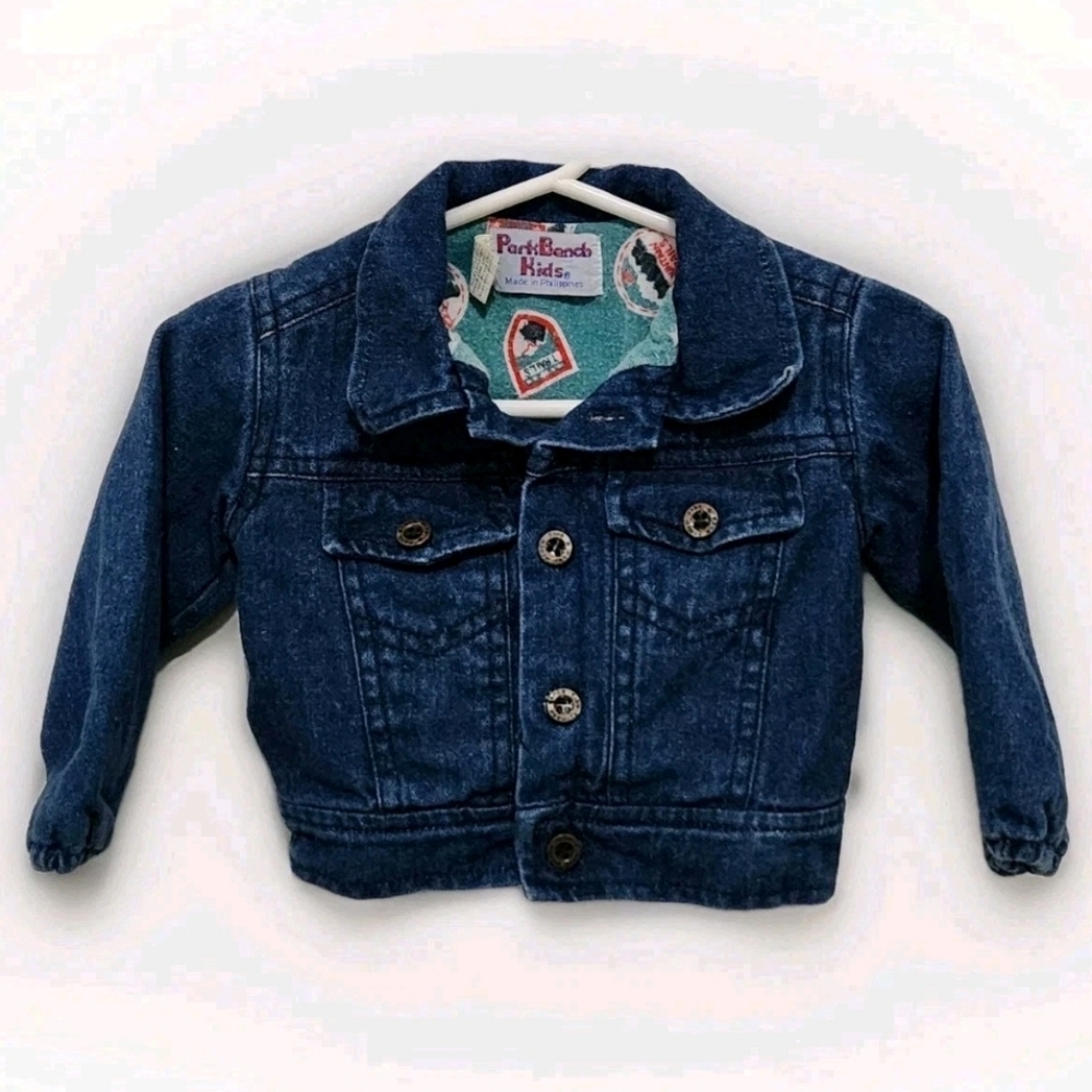 Vtg Park Bench Kids 12 Month Flannel Lined Denim Jacket Snap Front